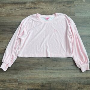 ❄️ Stoney Clover Lane Target Pink Crop Terry Cloth Sweatshirt XL Heart Embroider